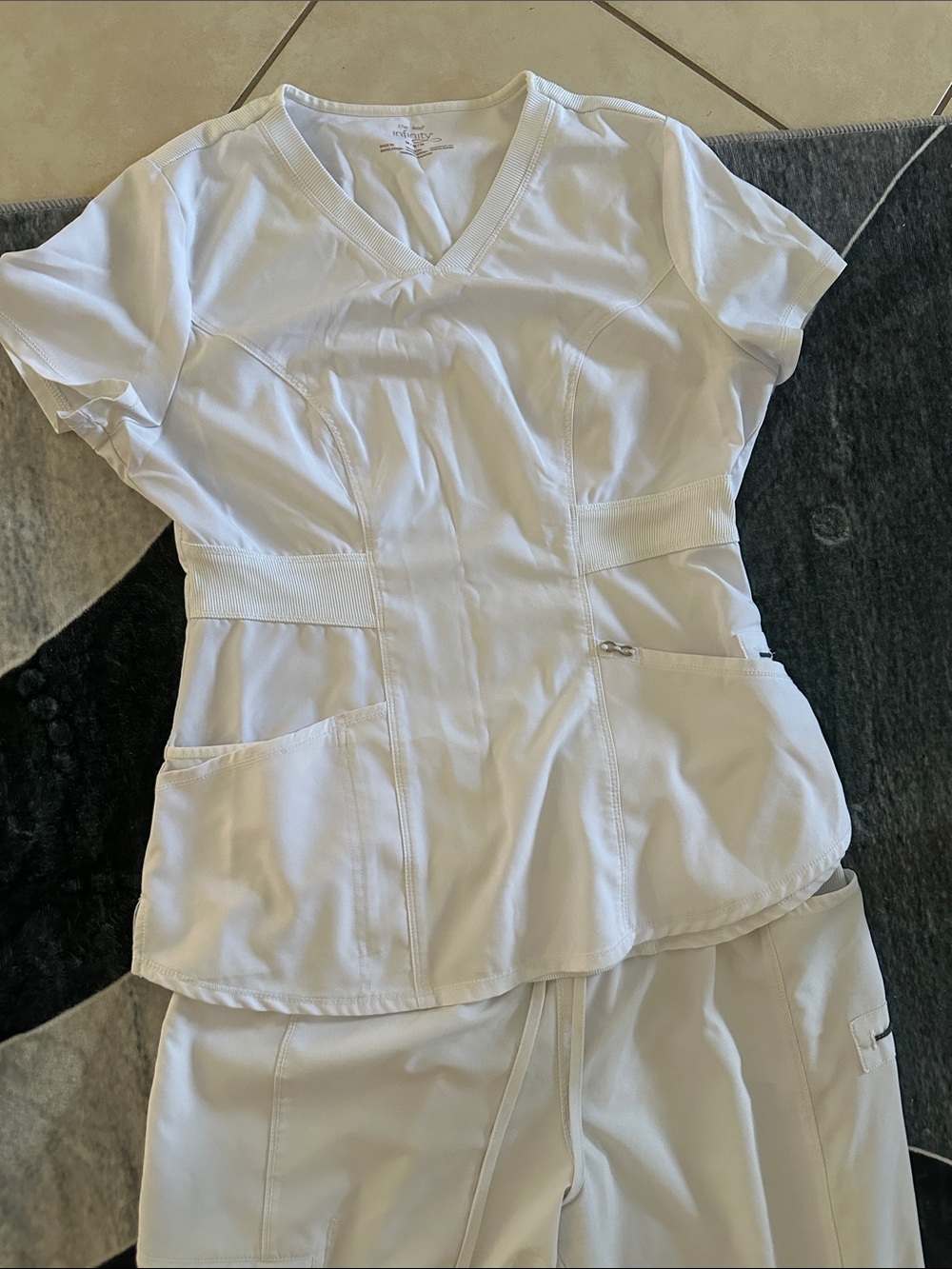 White V-Neck Medical Jogger Set - Women's Scrub Top & Pants